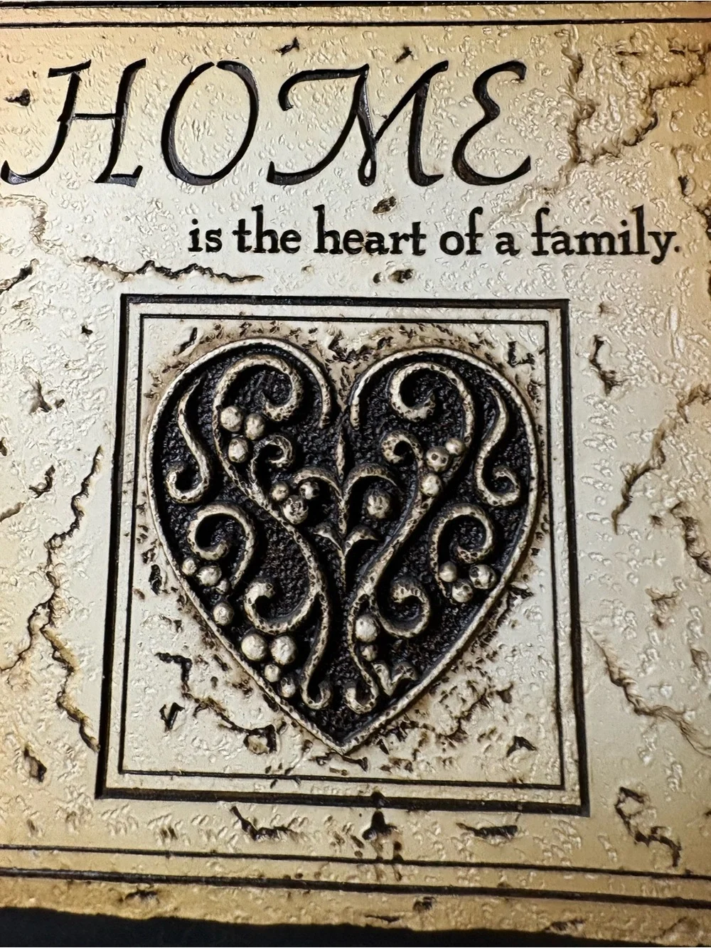 Decorative 'Home is the heart of a family' Wall Plaque - Cream & Black